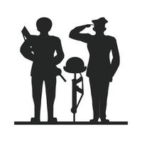 gruppo di soldati che salutano silhouette vettore