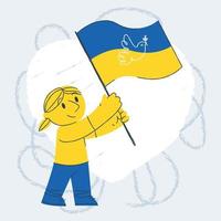 carino ragazza cartone animato Tenere un' bandiera di Ucraina Aiuto Ucraina concettuale vettore