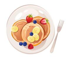 Pancakes con frutta. salutare prima colazione. vegano cibo. americano brunch con frutti di bosco. vettore illustrazione.