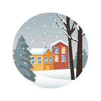 buon natale card con scena snowscape quartiere vettore