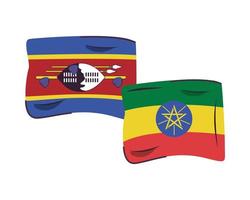 icona isolata di bandiere dello Swaziland e dell'Etiopia vettore