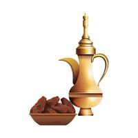 piatto di ramadan kareem con cibo e teiera dorata vettore