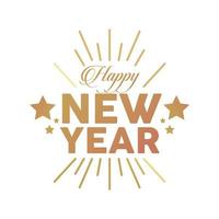 felice anno nuovo lettering dorato in cornice raggera con stelle vettore