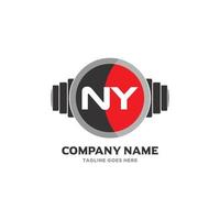 NY lettera logo design icona fitness e musica vettore simbolo.