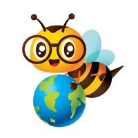 cartone animato carino ape con bicchieri Tenere un' globo giocattolo personaggio vettore illustrazione