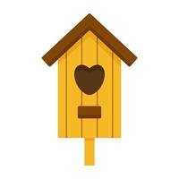 carino di legno birdhouse con a forma di cuore finestra. uccello alimentatore, di legno edifici fatto di tavole. uccello giorno, natura protezione. mestieri fatto di Di legno. primavera vettore illustrazione su bianca sfondo