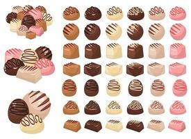 insieme dell'illustrazione di progettazione di vettore della caramella di cioccolato isolato su fondo bianco