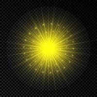leggero effetto di lente razzi. giallo raggiante luci starburst effetti con scintille vettore