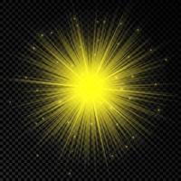 leggero effetto di lente razzi. giallo raggiante luci starburst effetti con scintille vettore