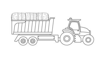 mano disegnato vettore illustrazione colore bambini contadino trattore e cumulo di rifiuti vasca con fieno clipart