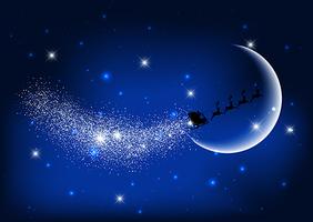Santa vola attraverso il cielo notturno vettore