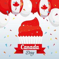 felice giornata del canada con cupcake e decorazioni vettore