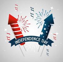 4 luglio felice giorno dell'indipendenza con fuochi d'artificio e decorazioni vettore