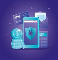 concetto di banking online con smartphone e icone vettore