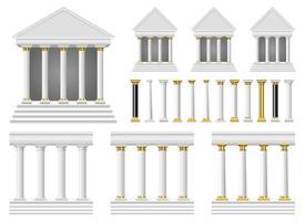 colonne antiche e set di illustrazione vettoriale tempio design isolato su sfondo bianco