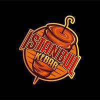 kebab logo vettore emblema per shawarma bar. doner kebab logo modello illustrazione. tradizionale Turco e Arabo cibo, emblema, distintivo, icona, cartello, simbolo, attività commerciale marchio, cerchio