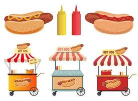 negozio di strada di hot dog, ketchup e illustrazione di disegno vettoriale di senape isolato su sfondo bianco