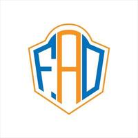 fao astratto monogramma scudo logo design su bianca sfondo. fao creativo iniziali lettera logo. vettore