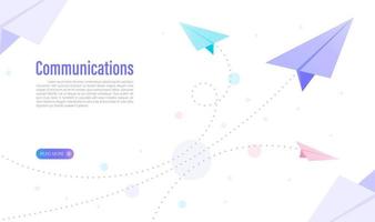 comunicazioni di affari con il concetto di aeroplano di carta. web design. illustrazione vettoriale