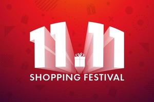 11.11 festival dello shopping, design di banner di marketing vocale su sfondo rosso. illustrazione vettoriale