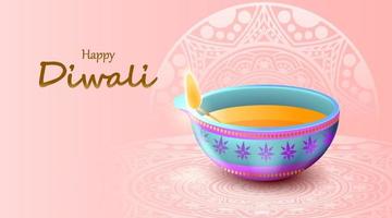 felice festival di diwali con lampada a olio, cartolina d'auguri di celebrazione di diwali, vettore