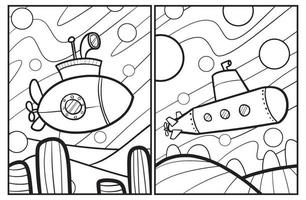divertente sottomarino cartone animato colorazione pagine vettore