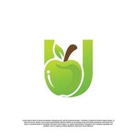 lettera u logo design con frutta modello fresco logo premio vettore