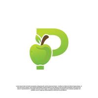 lettera p logo design con frutta modello fresco logo premio vettore
