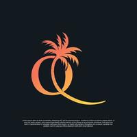 logo design con combinazione lettera q palma logo premio vettore
