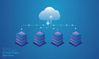 tecnologia informatica sala server dispositivo digitale concetto isometrico cloud storage comunicazione con la rete dispositivi online caricamenti download informazioni dati in un database su servizi cloud vettore