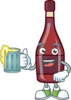rosso bottiglia vino cartone animato personaggio stile vettore