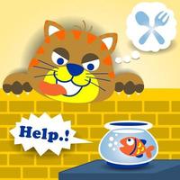 cattivo gatto con pesce nel barattolo, vettore cartone animato illustrazione