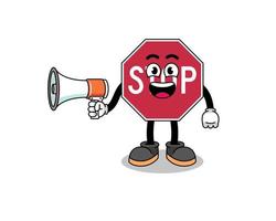 fermare strada cartello cartone animato illustrazione Tenere megafono vettore