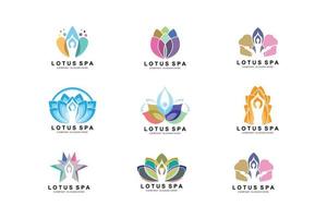 design del logo yoga, illustrazione dell'icona dello sport fitness e concentrazione di mente e corpo vettore