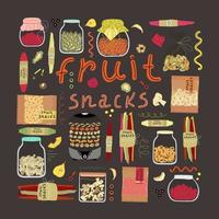 vettore illustrazione di secco frutta e verdure. secco mele, pere, anguria, kiwi, Banana, pomodoro, arancia. salutare cibo e vegano dieta. asciugatrice per frutta e verdure.