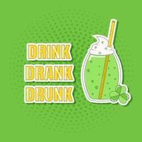 verde cocktail con un' cannuccia per st patricks giorno carta testo bevanda Bevuto ubriaco vettore
