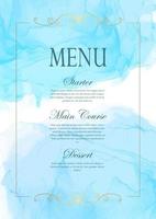 menu dal design elegante con texture acquerello dipinto a mano e cornice dorata vettore
