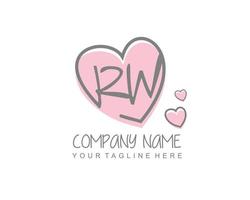 iniziale rw con cuore amore logo modello vettore