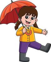 primavera ragazza Tenere un ombrello cartone animato clipart vettore