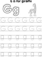 giraffa animale tracciato lettera abc colorazione pagina g vettore