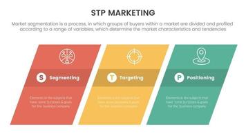 stp marketing strategia modello per segmentazione cliente Infografica con rettangolo storto o distorta concetto per diapositiva presentazione vettore