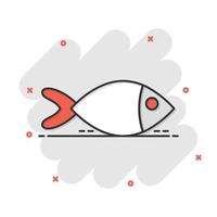 pesce cartello icona nel comico stile. pesce rosso vettore cartone animato illustrazione su bianca isolato sfondo. frutti di mare attività commerciale concetto spruzzo effetto.