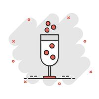 Champagne bicchiere icona nel comico stile. alcool bevanda vettore cartone animato illustrazione su bianca isolato sfondo. cocktail spruzzo effetto attività commerciale concetto.