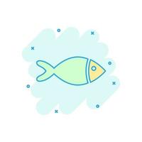 pesce cartello icona nel comico stile. pesce rosso vettore cartone animato illustrazione su bianca isolato sfondo. frutti di mare attività commerciale concetto spruzzo effetto.