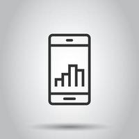 Telefono diagramma icona nel piatto stile. smartphone crescita statistico vettore illustrazione su bianca isolato sfondo. aggeggio analitica attività commerciale concetto.