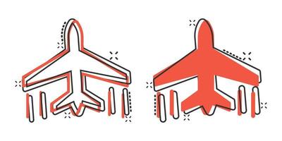 aereo icona nel comico stile. aereo cartone animato vettore illustrazione su bianca isolato sfondo. volo aereo di linea spruzzo effetto attività commerciale concetto.