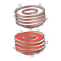 piatto icona nel comico stile. piatto cartone animato vettore illustrazione su bianca isolato sfondo. vasellame spruzzo effetto attività commerciale concetto.