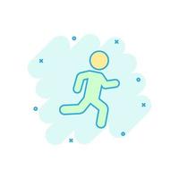 in esecuzione persone cartello icona nel comico stile. correre silhouette vettore cartone animato illustrazione su bianca isolato sfondo. movimento jogging attività commerciale concetto spruzzo effetto.