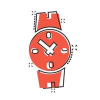 polso orologio icona nel comico stile. mano orologio cartone animato vettore illustrazione su bianca isolato sfondo. tempo braccialetto spruzzo effetto attività commerciale concetto.