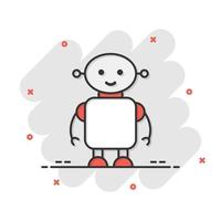 carino robot chatbot icona nel comico stile. Bot operatore cartone animato vettore illustrazione su bianca isolato sfondo. inteligente chatbot personaggio spruzzo effetto attività commerciale concetto.